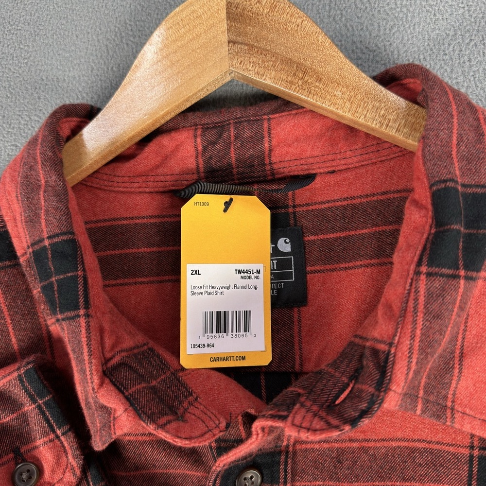 Carhartt Shirt Mens 2XL Red Plaid Loose Fit Heavyweight Flannel Workwear New - Picture 7 of 8